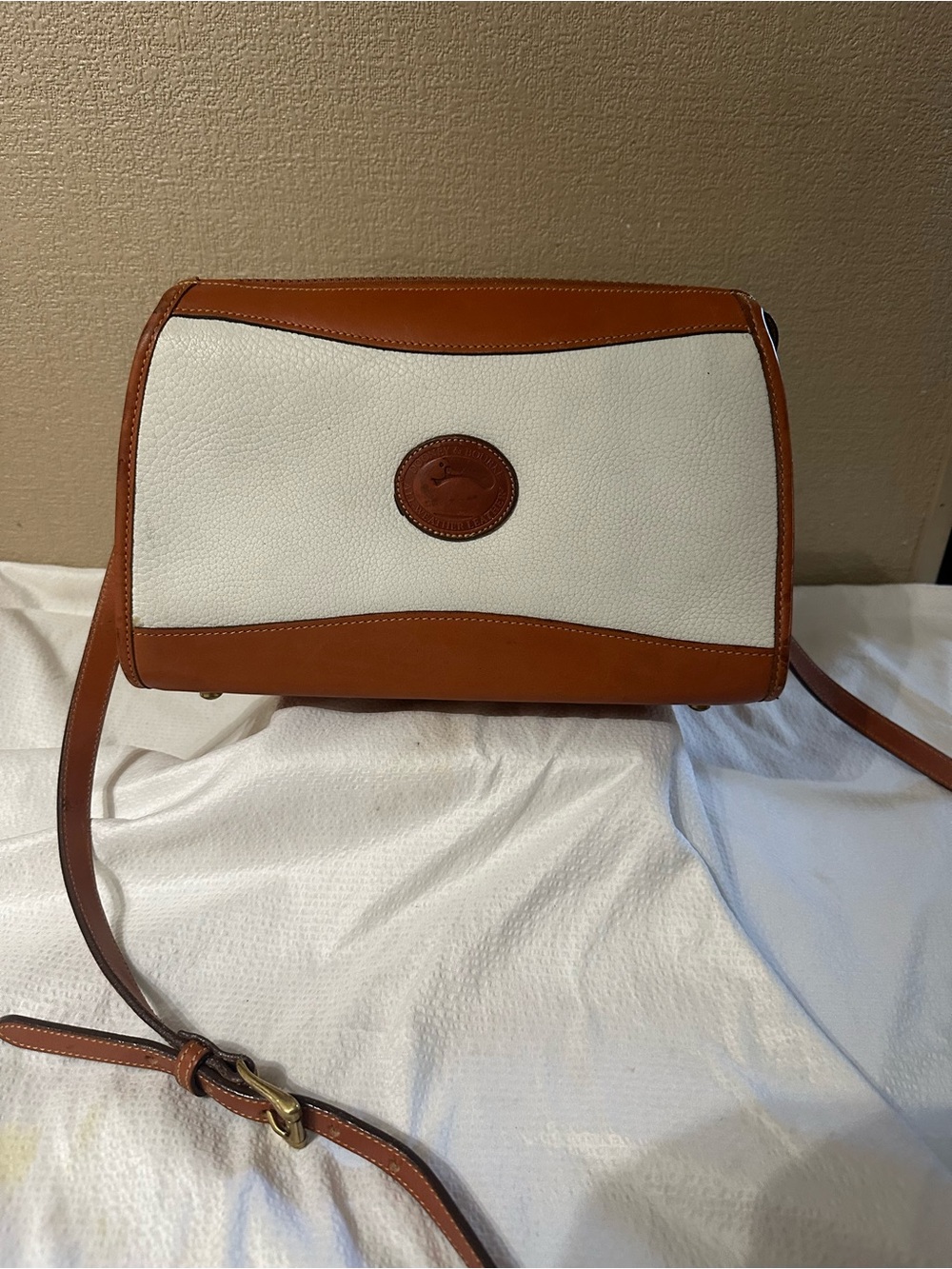 Vintage Dooney and Bourke Two Tone Barrel Crossbody Leather Purse